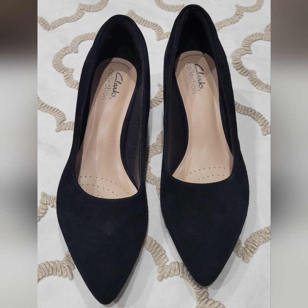 Clarks Teresa Step Pumps in Black Suede - Picture 3 of 9